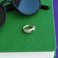14k Or Massif Chunky Dôme Lunette Vert Paraiba Tourmaline Pierre Précieuse Diamant Déclaration Gras Mères Anneau Vintage Pierre De Naissance Anneau