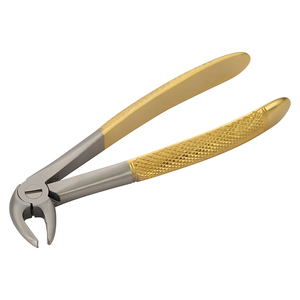 Forceps d'extraction dentaire en acier inoxydable argenté à doré, instrument chirurgical oral manuel de classe I avec poignée moletée - Product Image 5