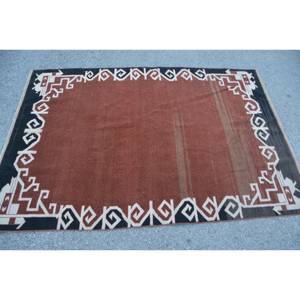 Alfombra de lana turca Vintage, alfombra de área de gran tamaño moderna marrón y negra, patrón de retazos rectangular de 44x63 pies, clásica para dormitorio de látex - Product Image 3