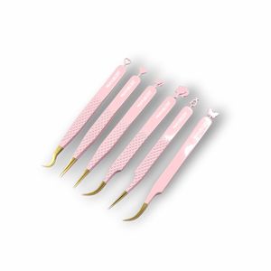 Pinzas para pestañas de acero inoxidable con mango de diamante de alta precisión, diseño inferior personalizado, método de pellizco, pinzas para pestañas con punta de fibra - Product Image 1