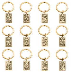塔罗牌金属钥匙扣不锈钢复古护身符巫术钥匙圈钥匙扣魅力包十二星座吊坠 - Product Image 1
