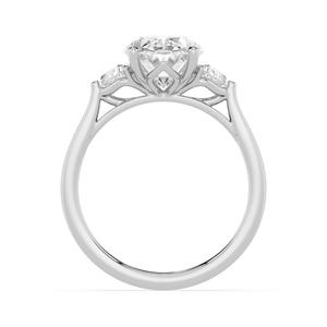 Anillo de compromiso de oro rosa de 10K con diamante cultivado en laboratorio, forma ovalada de cabeza de becerro, tres piedras laterales, súper elegante, recién llegado, radian. - Product Image 3