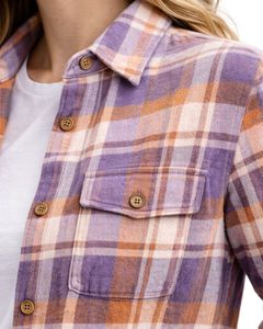 Camisa de Franela a Cuadros Oversize para Mujer, Morado y Naranja, Manga Larga, Casual, Suave, Otoño-Invierno, Venta al por Mayor - Product Image 4