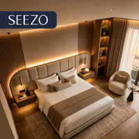 Ensemble de chambre d'hôtel économique avec service complet, panneau mélaminé, livraison rapide, tête de lit en PU, surface anti-rayures