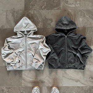 Wholesale 100%Cotton <b>Thick</b> French Terry Zip up Rhinestones Men's Eco-friendly Hoodie Sweatshirt Custom Logo Premium Wholesale - Product Image 3