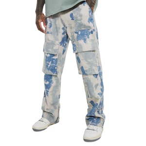Pantalon en velours côtelé décontracté tie-dye de la meilleure qualité pour hommes avec tissu tricoté à boutons et grandes poches cargo en vente - Product Image 1