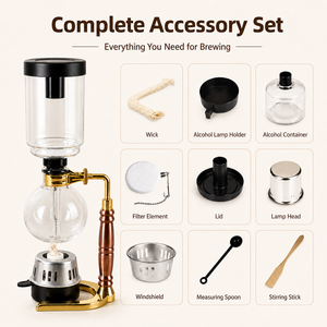 Cafetière à siphon moderne minimaliste en <span class=keywords><strong>verre</strong></span> borosilicate avec brûleur à alcool pour usage domestique sans filtre - Product Image 5