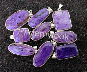 จี้อัญมณีชาร์ไรต์ธรรมชาติคุณภาพสูงแนวโบฮีเมียนจี้เงินชุบจำนวนมากขายส่ง - Product Image 2