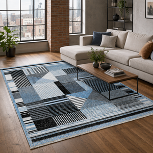 Netline Home Parlour Linework Navy Blue Modern Washable <b>Rug</b> - Product Image 1