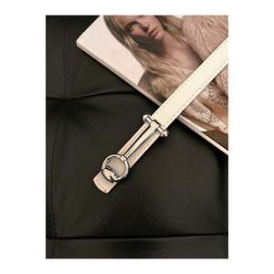 Ceinture fine pour femme avec boucle longue, ceinture pour veste, ceinture pour chemise, ceinture pour robe - Blanc-Argent - Product Image 2
