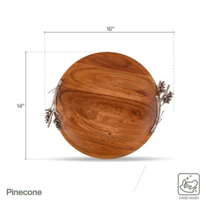 Plateau de service rond en bois d'acacia moderne - Product Image 6