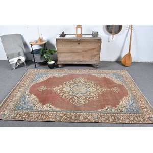 Alfombra de lana turca Vintage de 5x11 pies, diseño de retazos marrón y azul, técnica de tejido plano para decoración para sala de estar, 4m de ancho - Product Image 1