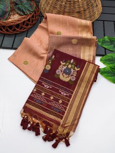Couleur attrayante-Pleine longueur imprimée Kitty Party & Special Occasion Wear Soft Muga Cotton Saree With Matching Blouse Piece - Product Image 2