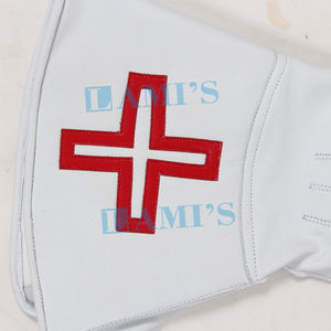 Mejor calidad ST. Guantes de cuero blanco Thomas of ACON Gauntlet con RED Masonic Regalia a la venta - Product Image 6