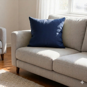 Housse de coussin en toile 100% coton bleu marine, résistante, décorative, pour canapé, écologique - Product Image 3
