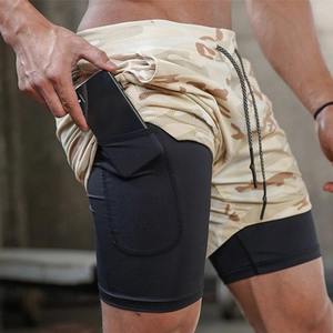 Short de sport confortable OEM pour hommes Short de course respirant 2 en 1 avec poche intérieure et logo personnalisé avec motif Short de surf pour hommes - Product Image 6