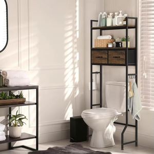 Modern Bathroom <b>Storage</b> Rack With Drawers And Towel Bar Space Saving Solid Wood Organizer - Product Image 4