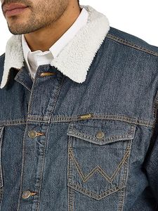 Men Sherpa Lined <b>Denim</b> Jacket Western Style Button Front Turn Down Collar Windproof Breathable Winter <b>Coat</b> - Product Image 3
