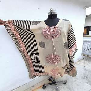 Pareo Multifuncional de Verano para Mujer, Estilo Poncho, para Playa, Estampado a Mano, Largo hasta el Suelo, Natural y Ecológico - Product Image 1