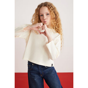 Camiseta Corta de Manga Larga con Cuello Redondo 100% Algodón para Niñas Nicola - Color Crudo - Product Image 1