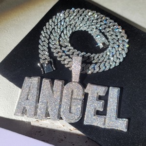 RB Custom Vvs Crystal Rhinestone Iced Letter Name Pendant Unisex Hip Hop Style 925 Silver Gold Plated Cuban Chain Pendant - Product Image 4