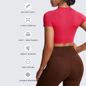 เสื้อครอปออกกำลังกายสำหรับผู้หญิง OEM น้ำหนักเบา ระบายอากาศได้ดี รองรับรูปร่างได้ดี เหมาะสำหรับโยคะ ฟิตเนส ชุดออกกำลังกายฤดูร้อน พร้อมพิมพ์โลโก้แบรนด์ส่วนตัว - Product Image 4