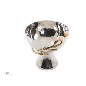 Conception en forme de feuille finition dorée en acier inoxydable en aluminium métal bol de service décoratif pour la maison texture martelée - Product Image 6