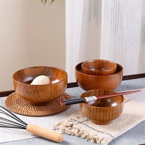 Bol à salade en bois rond personnalisé Vaisselle en bois vintage rustique avec design classique poli pour le camping - Product Image 1