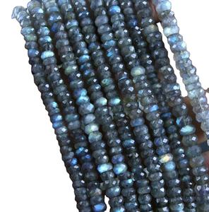 ลูกปัดลาบราโดไรต์ธรรมชาติทรงรอนเดลล์เหลี่ยมเพชรพลอย 1 เส้น ยาว 13 นิ้ว สีฟ้าประกาย AAA เกรด 4-4.5 มม. ได้รับการรับรองจากผู้ตรวจสอบบุคคลที่สาม - Product Image 1