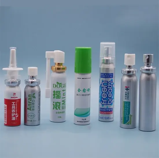 Empty Oral Spray Aluminum Can with Pump Valve and Lid for Pharmaceutical Products Packaging