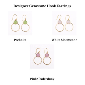 Boucles d'oreilles en calcédoine rose plaquées or faites à la main Long crochet forme ronde Fashion Drop Style - Product Image 2