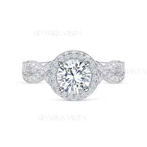 Anillo de Compromiso de Diseño de Lujo con Halo de Moissanita en Oro de 10K/14K/18K, Certificado GIA, Engaste de Bisel, Joyería de Diamante Ovalado, Banda Trenzada, Moderno - Product Image 2