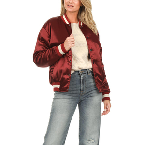 Nouveau élégant Satin femmes Collage université recadrée culture Vatsity veste doublure douce Bomber veste Letterman Satin Varsity vestes - Product Image 1