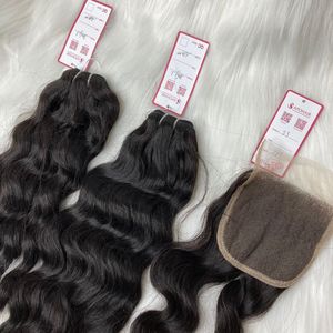 Vente en gros, tissage de cheveux humains vierges à cuticules alignées, Extension de cheveux brésiliens amples et ondulés avec fermeture - Product Image 5