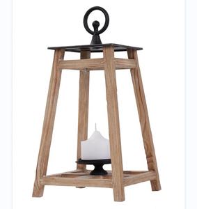 Farol de madera orgánico con marco abierto para decoración del hogar, farol de decoración con parte superior metálica, estilo granja - Product Image 1