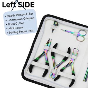 Kit complet d'outils pour extensions capillaires, comprenant des pinces à presser pour extensions à bandes, des pinces à micro-perles et des outils de retrait, des pinces à kératine et un outil de coupe pour extensions à micro-perles. - Product Image 3