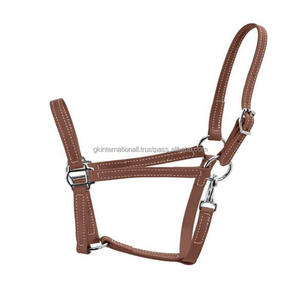 Licou de cheval en cuir marron classique confortable licou de cheval rembourré en cuir véritable et collier de tête avec matériel réglable - Product Image 4