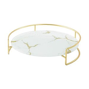 Plateau de service en marbre blanc pour décor de Noël utiliser un plateau de service de mariage d'hôtel avec poignée en or - Product Image 5