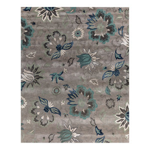 Hacienda <b>Hand</b> <b>Tufted</b> Wool Viscose <b>Rug</b> Grey Black Floral Striped Rectangular Patterns 10mm Braided-Tra-14483 for Home Hallway - Product Image 1