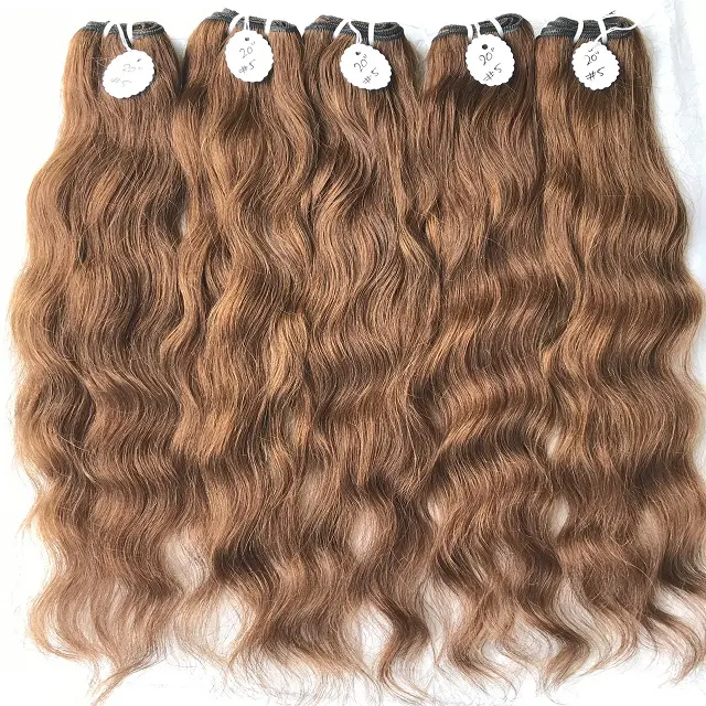Wavy Color no. #5 Remy Raw Machine Weft Hair Extensions 100% Machine Sewing Double Wefted Coloured Human Hair Weft Extension