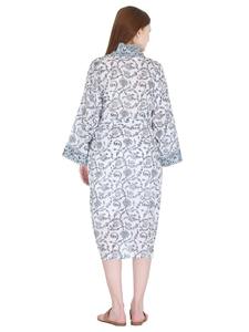 Kimono elegante para mujer con Cinturón estampado floral Kimono de algodón de bloque manual de moda para vacaciones de verano y primavera en la playa - Product Image 5