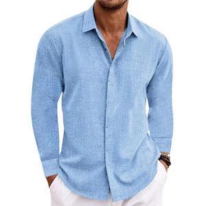 Chemise à manches longues en coton de couleur unie pour hommes 100% coton anti-rides respirant popeline teinte unie tricotée pour l'été - Product Image 5