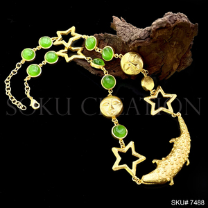 Chapado en oro elegante declaración piedra preciosa cocodrilo y Diosa cara diseño collar Collar para niñas y mujeres - Product Image 3