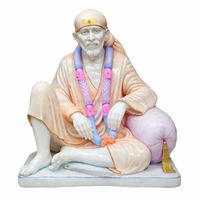 Statue de Shirdi Sai Baba en marbre blanc gravée à la main, en position assise, avec guirlande et Kamandalu, idole spirituelle en pierre de qualité supérieure pour le temple domestique