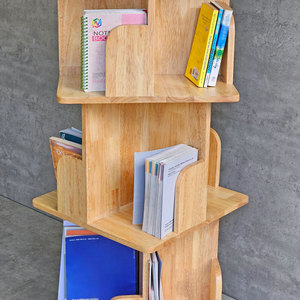 KS68189 Natural Wood 3-Tier Mobile Bookshelf Standing Type Office <b>Organizer</b> - Product Image 6