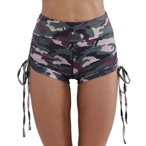 Women's Fitness Wear Custom Shorts High Waist Ruched Butt Push up Hot Pants With <b>Drawstring</b> Camouflage Pattern Shorts - Product Image 1
