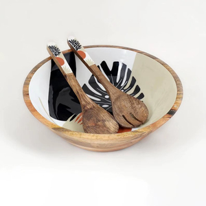 Bol de service en céramique en bois artisanal avec des serveurs à salade Parfait pour la cuisine, la salle à manger et les rassemblements Vente en gros en provenance d'Inde - Product Image 1