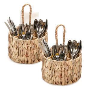 High quality restaurant cutlery holder natural <b>water</b> hyacinth caddy <b>container</b> for utensils storage - Product Image 5