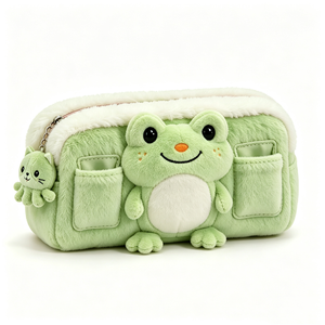 Customized green <b>frog</b> plush pencil case, Cute <b>frog</b> plush pencil pouch with charm ,Large capacity fluffy <b>frog</b> pen <b>bag</b> for girls - Product Image 4
