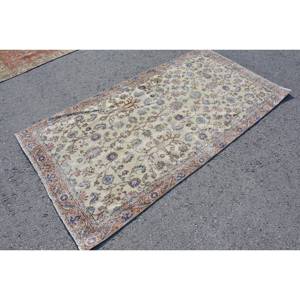 Vintage Turkish Rug Classic Beige Blue 3.9 X 7.5ft Handmade Wool Patchwork Rectangular Hallway Design for Living Bedroom Latex - Product Image 3